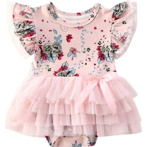 Citgeett Summer 0-24M Newborn Baby Girls Boys Sweet Rompers Flowers Print Ruffles Sleeve Lace Jumpsuits