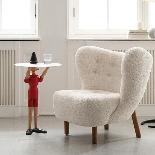 Nordic Design Cream White Corner Tufted Button Stuffed Chaise Boucle Single Teddy Sofa Wing back butterfly Chair