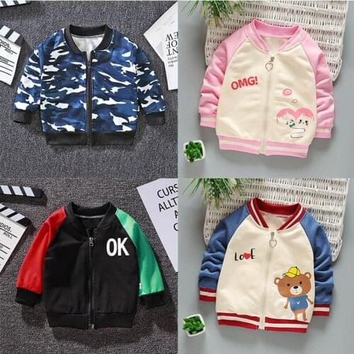 2021 Autumn Children Girls Jacket Kids Boy Coat Toddler Fall Clothes Cartoon Letter Korean Camouflage Baseball Uniform Tops 2021