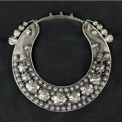 Hot sell new - free shipping Handmade National wind seedling Silver Dragon Necklace pure handmade Hmong dance ornaments