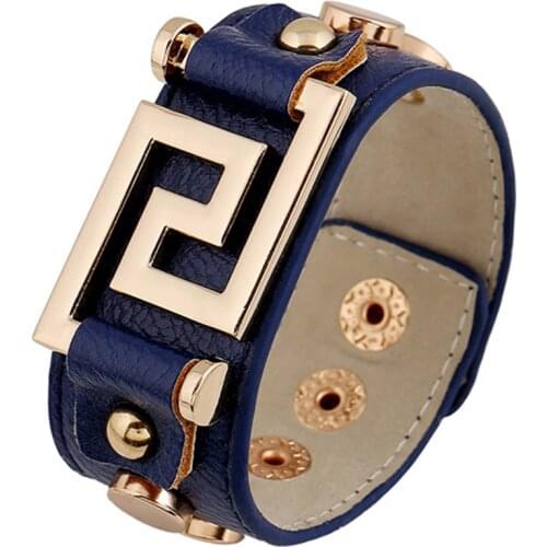 Kirykle Fashion Women Bracelet Punk Wide Geometric Gold Leather Bracelets & Bangles for Women Cuff Bracelet Statement Jewelry
