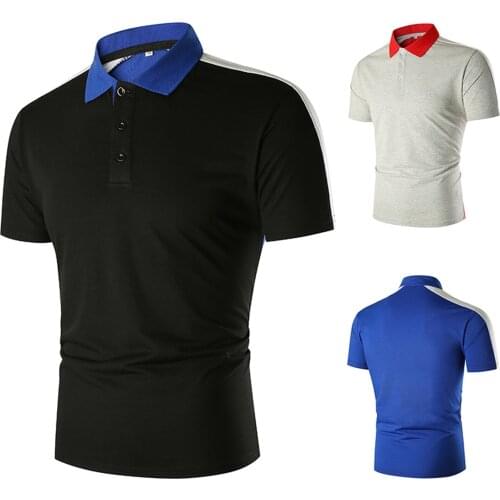 Mens Polo Shirt Summer Fashion Bussiness Simple Breathable Striped Color-block Short-sleeved Shirt Stand-up Sollar Top