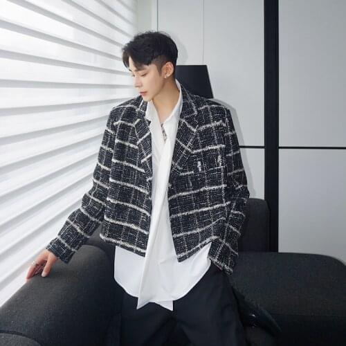 Men Vintage Casual Short Design Suit Blazers Jacket Male Japan Korea Streetwear Suit Coat Overcoat Stage Clothing