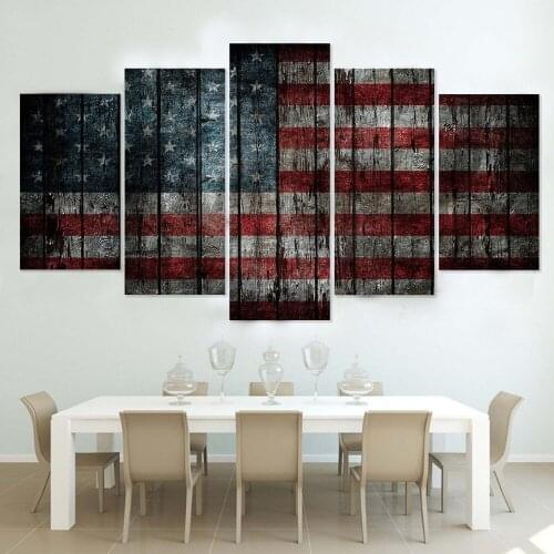 Painting Wall Art Modular HD Printed Poster 5 Panel American Flag Canvas Living Room Pictures Home Decoration Modern Frame