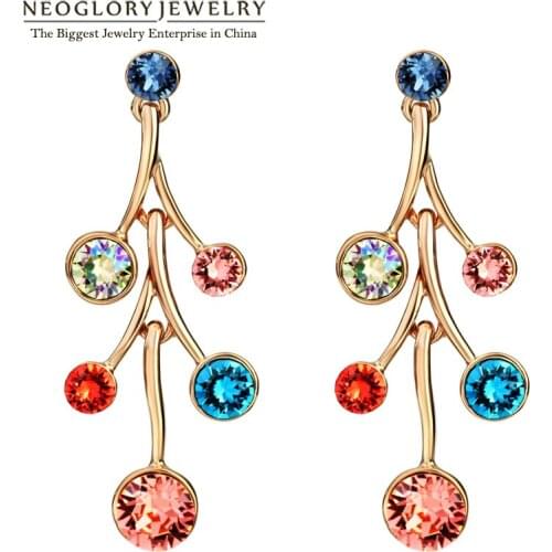 Neoglory Rose Gold Plated Auden Rhinestone Chandelier Colorful Charm Drop Earrings for Women Fashion Jewelry 2020 New Brand Gift