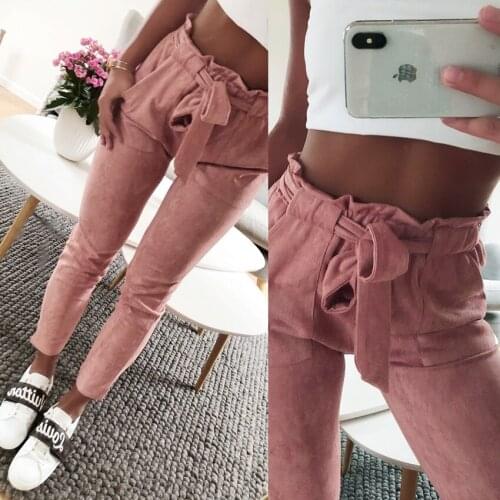 New 2018 Fashion women mid waist shirley pants suede 5 colors Casual female trousers autumn winter Leather Bottoms Female Trouse