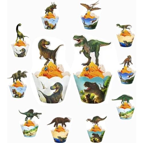 Dinosaur Cupcake Wrappers Toppers Dino Cake Topper Jurassic World Party Supplies Boys Kids Dino Party Supplies Birthday Decor