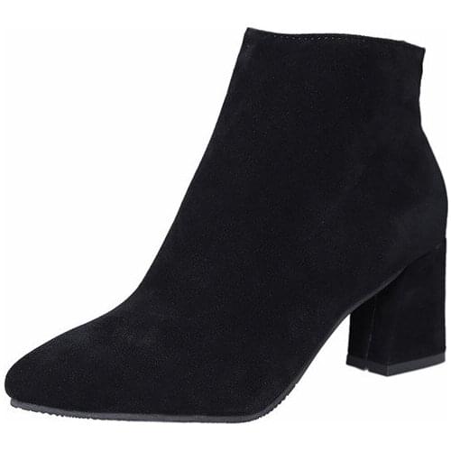 Autumn and winter new style boots pointed bare boots thick high heeled Martin boots womens large single boot frosted short boot