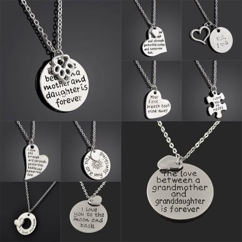 I Love You Grandmother Granddaughter Grandma Mother Daughter Sister Sis Women Dog Paw Family Heart Puzzle Pendant Necklace Gifts