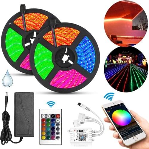 10m WiFi Smart Controller SMD 5050 300leds/600leds RGB LED Strip Light Work with IFTTT Google Assistant and Alexa