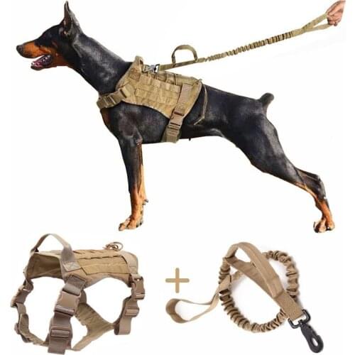 Tactical Dog Harness Sets For Large Military Service Dog With Adjustable Handle Hunting Molle K9 Dog Vest With Bungee Dog Leash