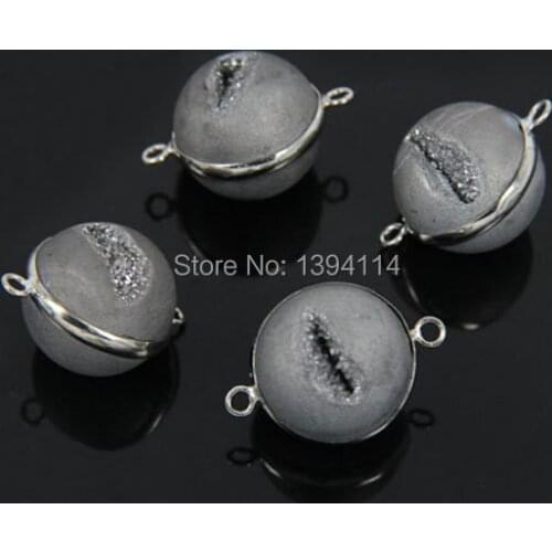Titanium Silve r Agat e Geode Round Beads Connectors Wrapped Copper Casing Of Plating Platina 18-20mm