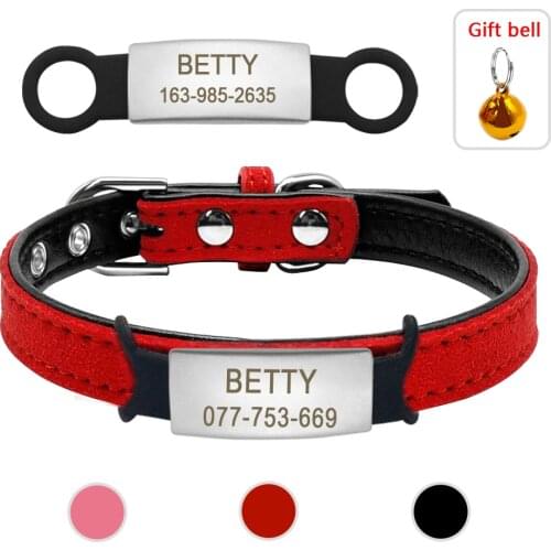 Suede Leather Dog Personalized Collar Custom Engraved Puppy Cat ID Tag Collars For Small Medium Dogs Cats Free Gift Bell Pink