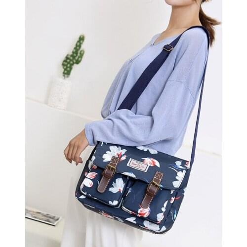 Women Waterproof Nylon Shoulder Bag Fashion Floral Print Girls Handbag Multi Pockets Bag