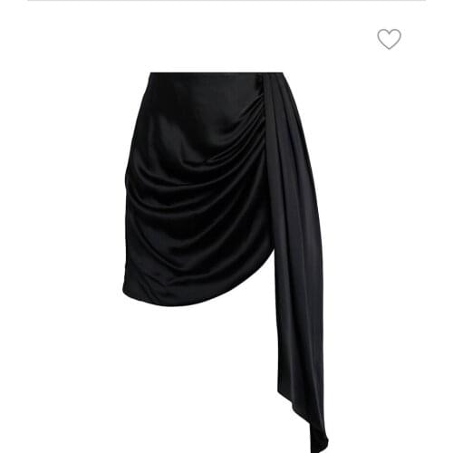 Black Mini Pleats Satin Skirt Side Train High Waist Sexy Skirt Birthday Gowns Faldas Saia Custom Made Women Skirt Party Wear