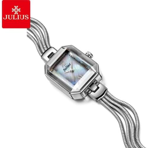 Julius Womens Watch Japan Quartz Hours Fine Fashion Snake Chain Bracelet Band Clock Rectangle Shell Girls Christmas Gift Box
