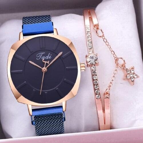 Tadi Brand Women Magnet Buckle Square Wrist Watches Luxury Ladies Classic Quartz Analog Watches Bracelet Set Relogio Feminino