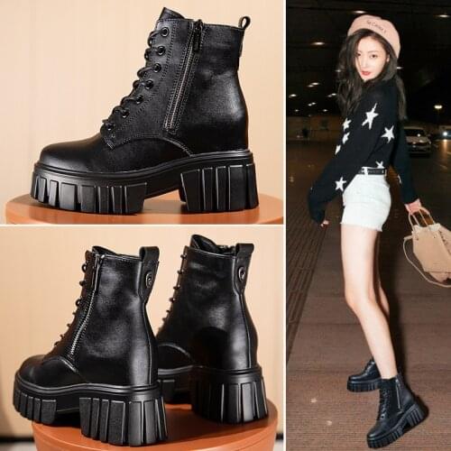 Women Winter Boots New Natural Wool Warm Women Snow Boots Mid-heel Martin Genuine Leather Women Short Boots