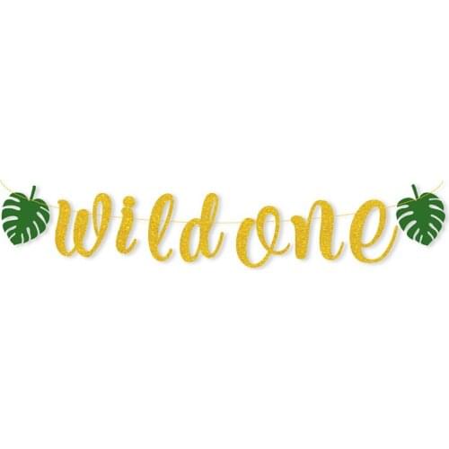 1Set Gold Glitter Wild One Banner Happy Birthday Party Baby Shower First Birthday Sign Boy Girl Decorations Supplies