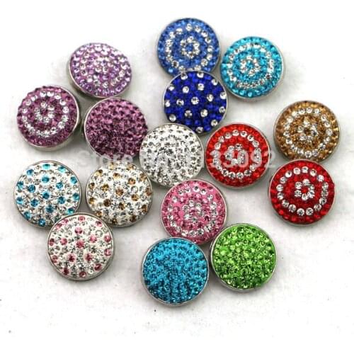 16pcs/lot Mix 16colors high quality silver 20mm clay rhinestone snap charm button snap metal diy snap jewelry for women