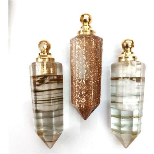 3Pcs 47x12mm Wholesale Brown Moonlight Handmade Glass Hexagonal Perfume Bottle Reiki Healing Pendant S27