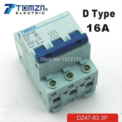 3P 16A D type 240V/415V Circuit breaker MCB 4 POLES