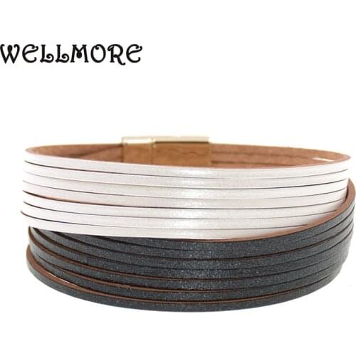 WELLMORE new double color Fashion charm Leather Bracelets For Women Mens wrap Bracelets Couples fashion Jewelry dropshipping