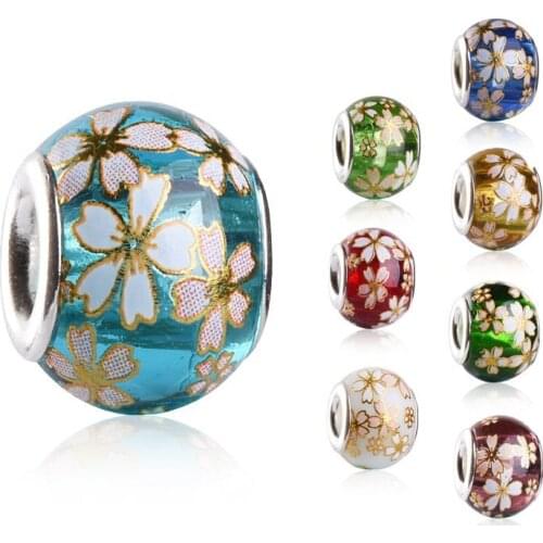 100Pcs Japan Style Daisy Printed Crystal Glass Beads Spacer for Jewelry Making DIY Charms For Bracelet & Necklace Findings