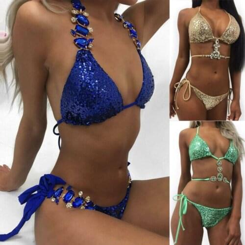 Fashion Summer Women Bikini Sets Sequin Rhinestone Crystal Diamond Bra Panties Sets Push-up Bikini Set Swimsuit Swimwear