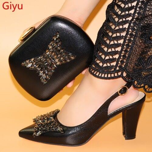 Doershow nice looking black Shoes And Bag Set To Match High Quality Italian Shoes With Matching Bags For Party!HLO1-23