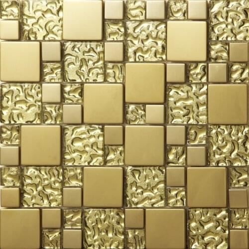 Euro Stainless Metal Gold Crystal Glass Mosaic tile kitchen backsplash TV background wall tile bathroom shower fireplace decor