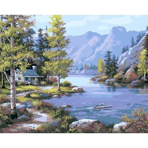 GATYZTORY 40x50cm DIY Oil Painting By Numbers Waterfalls And Rivers Landscape Kits Drawing Canvas HandPainted Gift Pictures Wall