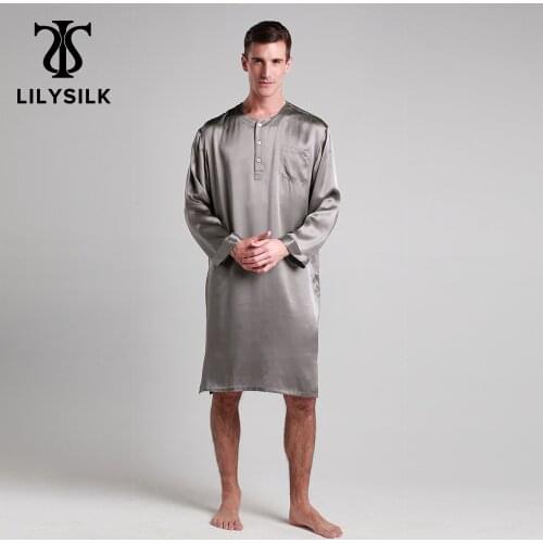 LilySilk 100 Silk Robe Nightshirt Sleepwear Men Bathrobe Kimono 22 momme Long Sleeve Luxury Natural Free Shipping
