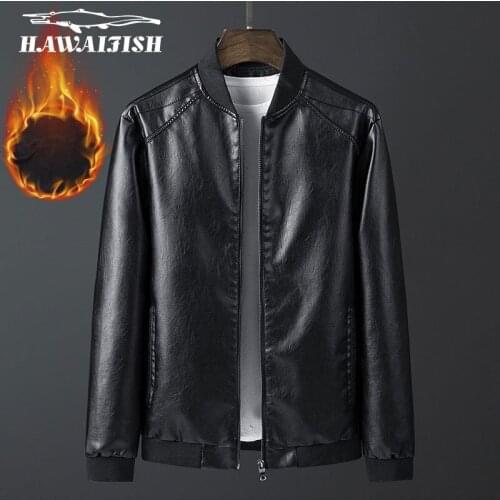 Hawaifish brand mens leather jacket Korean slim trend handsome Plush motorcycle PU leather jacket hot sale spring autumn coat