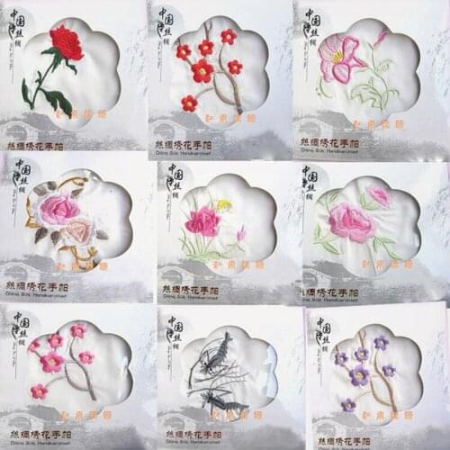 Delicated silk embroidered ladies women handkerchief pocket gift set for wedding souvenir