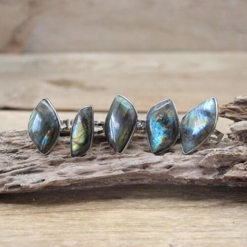 Natural Labradorite Ring Healing Stone Gems Crystal Silvery Resizable Finger Rings Women Fashion Jewelry Dropshipping,QC4034