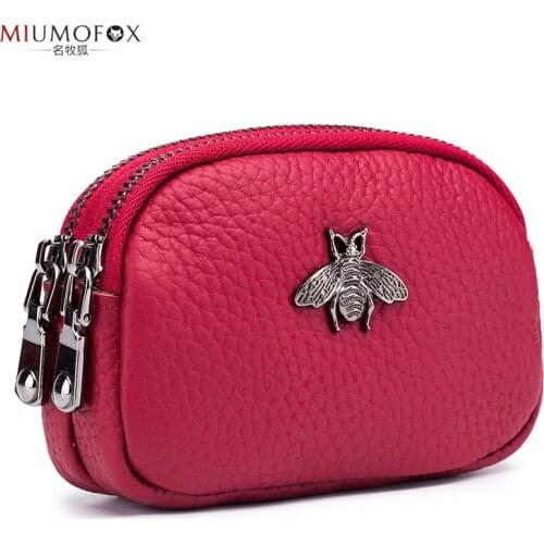 Leather Mini purse womens coin bag cowhide simple double zipper cute bag