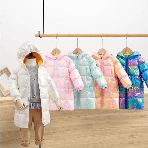 2021 New Colorful Bright Childrens White Duck Down Jacket Medium Length Teenager Boys and Girls Kids Winter Coat 90-140