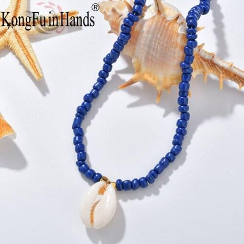 Fashion Women Boho Necklace Green Ladies Summer Sea Shell Pendant Jewelry Beaded Choker Girl Charm For Female Bohemian Gift
