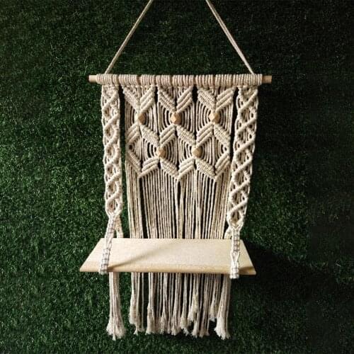 Boho Macrame Wall Hanging Plants Decor Floating Wood Shelf Rack Home Decoration Wall Decorations Ornament Tapestry Rack