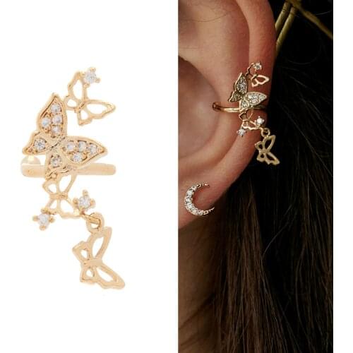 1 PIECE multi piece small cute butterfly no piercing cuff earring Gold silver Color fashion ear bone clip on earrings