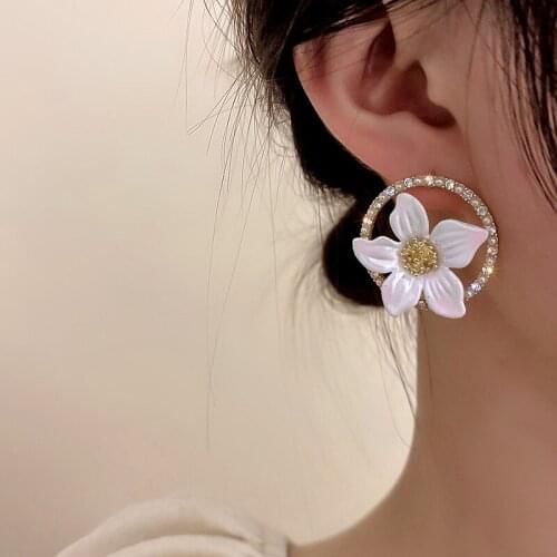 Creative Rhinestone Big Circle Acrylic Flower Temperament Earrings For Women Korean Etrendy Jewelry Beach Holiday Summer Earings