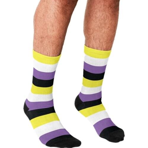 2021 Men Socks harajuku Non-Binary Pride Flag Socks Printed personality Happy hip hop Novelty Skateboard Crew Casual Crazy Socks
