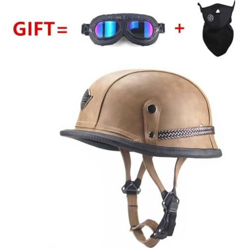 New Adult Motorcycle Helmet Open Face Half Leather Retro Motocross HelmetS Moto DOT Helm vintage Motocicleta Motorbike Drop