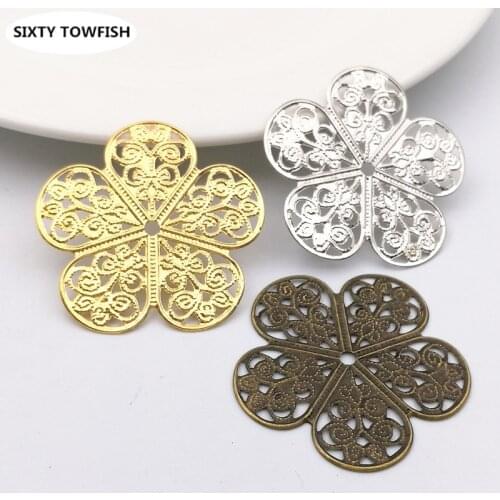 20 pcs/lot 36mm 3Colors Metal Filigree Cross Flowers Slice Charms base Setting Jewelry DIY Components Findings