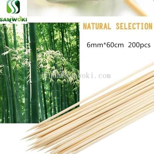 200pcs 6mm*60cm Disposable Wood Sticks Barbecue Tools Natural BBQ Bamboo Skewers for Shish Kabob Grill Fruit vegetable