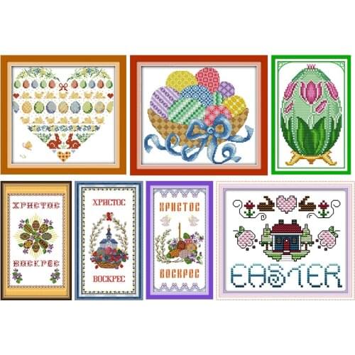 Easter Egg Joy Sunday Stamped Cross Stitch Kits Patterns Printed 11CT 14CT Print Counted DIY Homemade Embroidery Needlework Sets