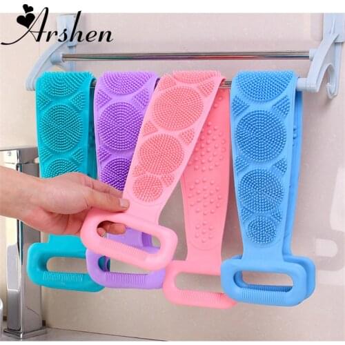 Arshen Food Grade Silicone Soft Exfoliating Bath Shower Unisex Massage Spa Scrubber Sponge Back Strap Body Skin Health Cleaning