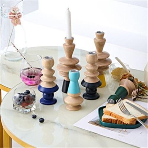 Nordic Style Solid Wood Candle Mdesign Holder Home Decor Trends Creative Soft Outfit Candlelight Dinner Model Room Photo Props