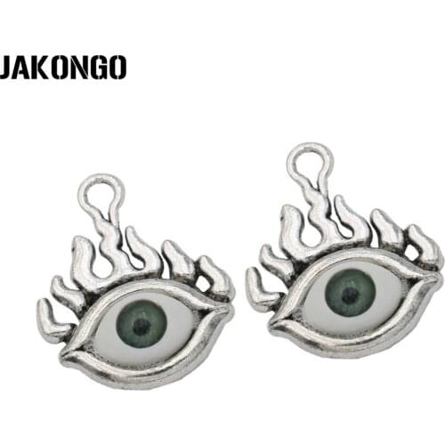 JAKONGO 5pcs Antique Silver Plated Evil Eye Charms Pendants for Bracelet Accessories Jewelry Making Handmade 28x8mm